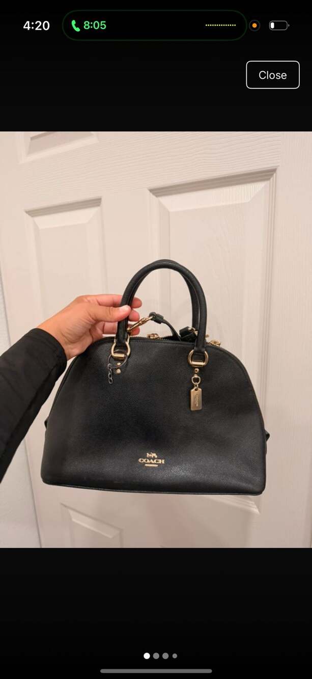 Coach Katy Satchel Black Crossgrain Leather Dome Handbag